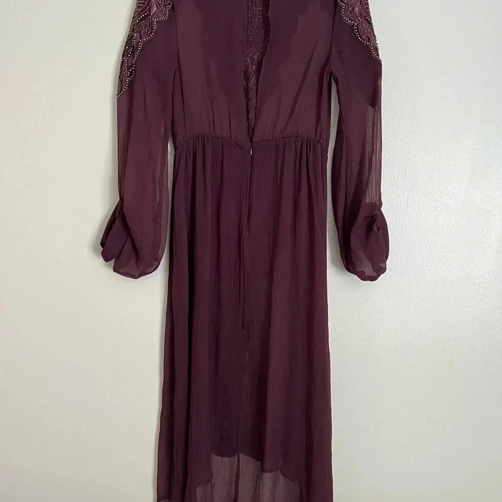 Women's Embroidered High-Neck Midi Dress in Plum - Picture 3 of 3
